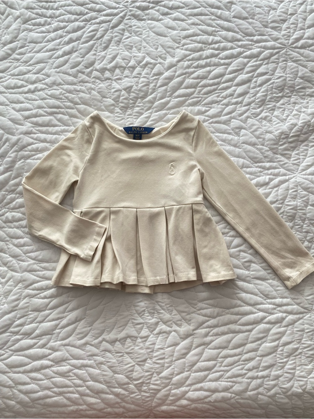 Ralph Lauren Girls' Cream Long-Sleeve Peplum Top
